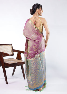 Purple Kanjivaram Silk Saree With Blouse Piece