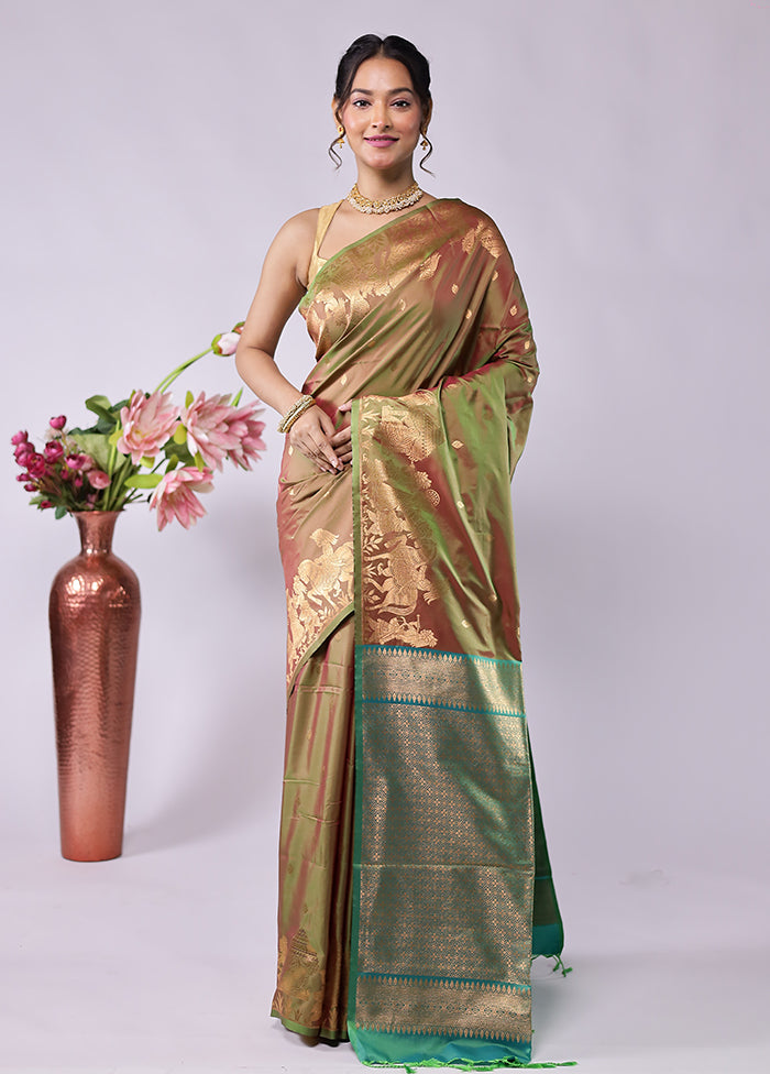 Green Kanjivaram Silk Saree With Blouse Piece