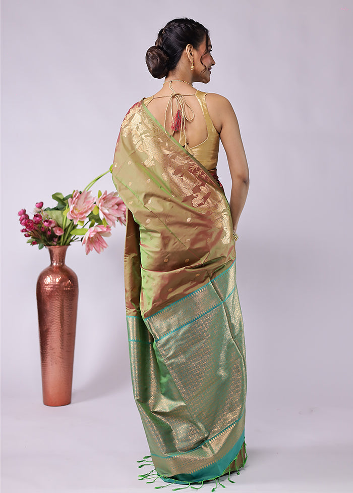 Green Kanjivaram Silk Saree With Blouse Piece