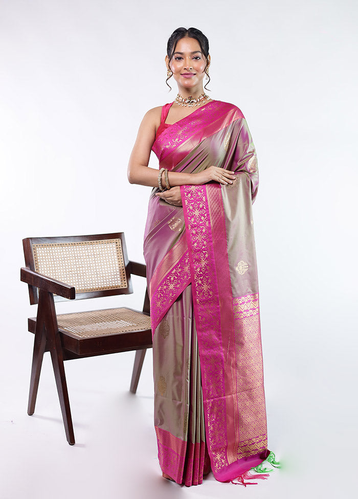 Purple Kanjivaram Silk Saree With Blouse Piece