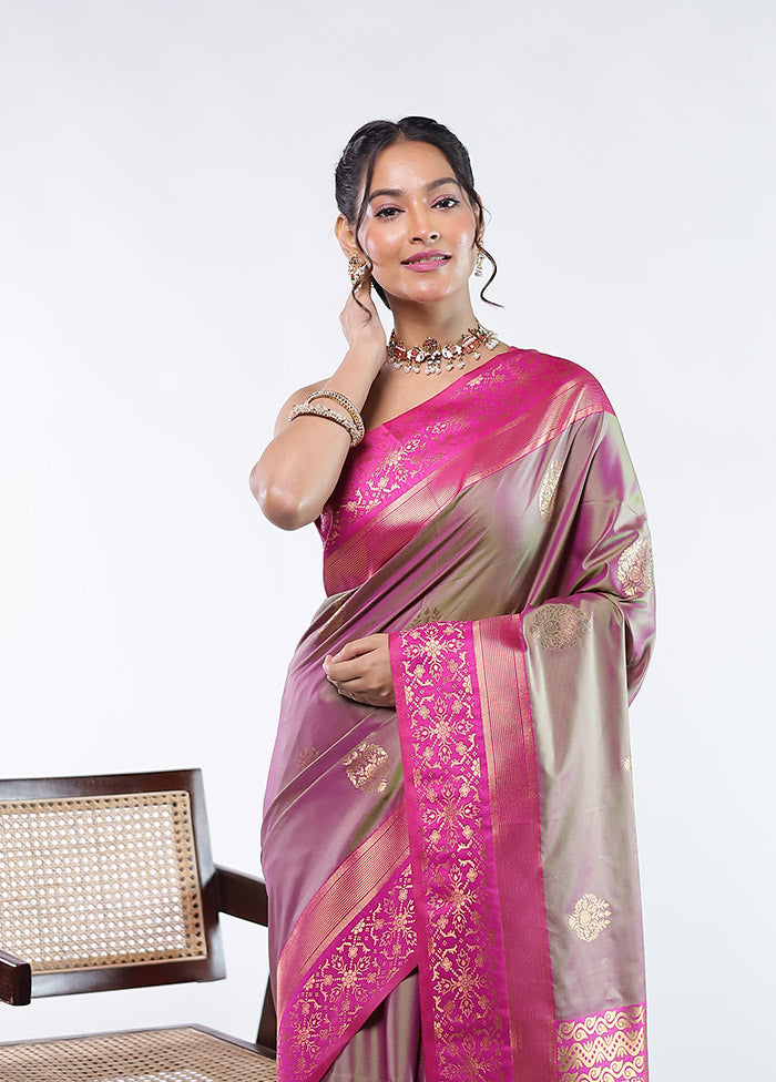Purple Kanjivaram Silk Saree With Blouse Piece