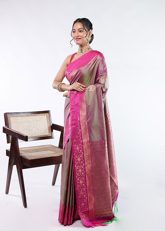 Purple Kanjivaram Silk Saree With Blouse Piece