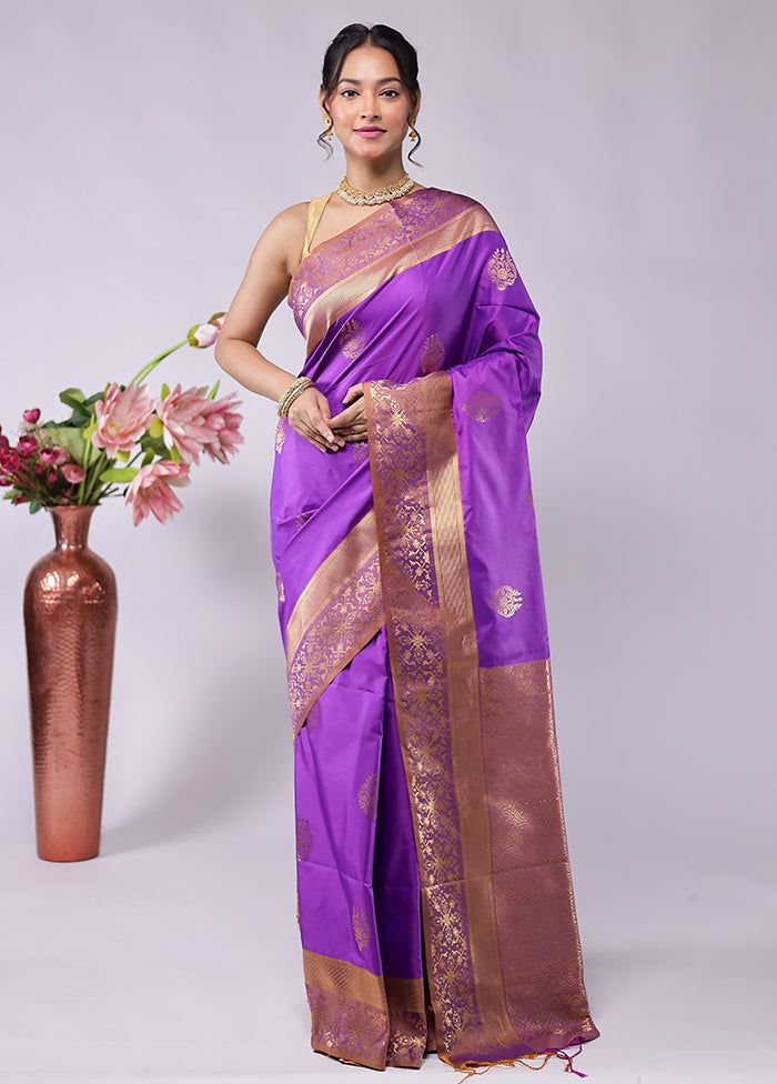 Purple Kanjivaram Silk Saree With Blouse Piece