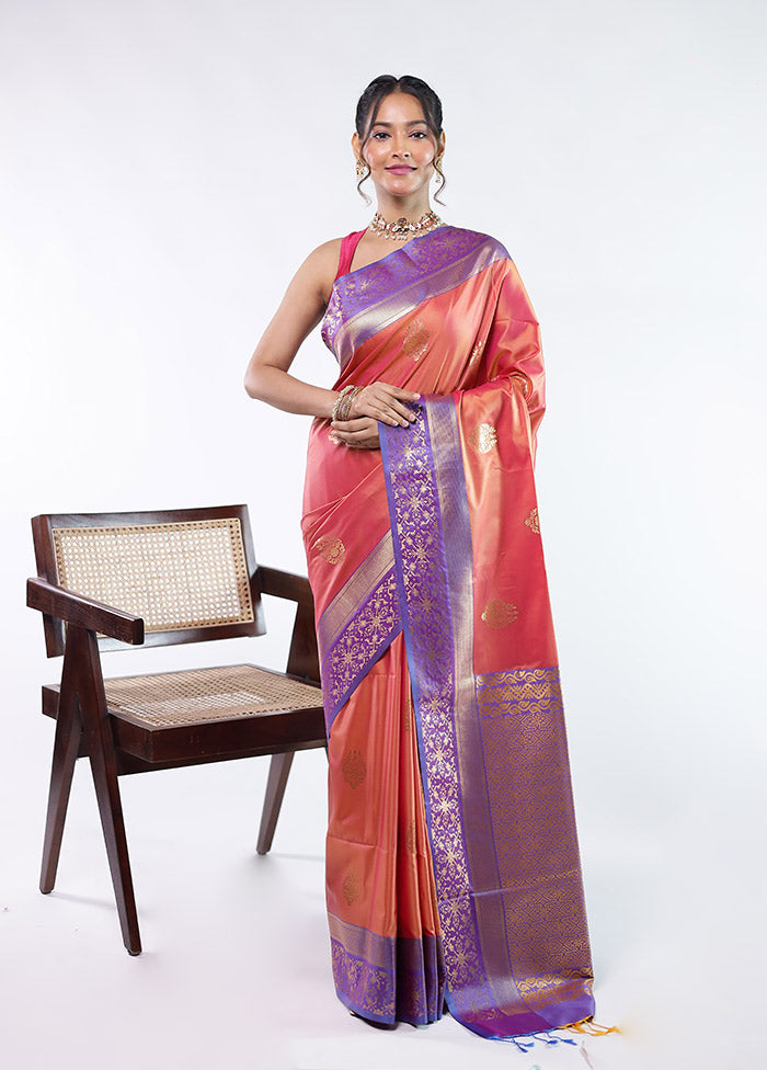 Purple Kanjivaram Silk Saree With Blouse Piece