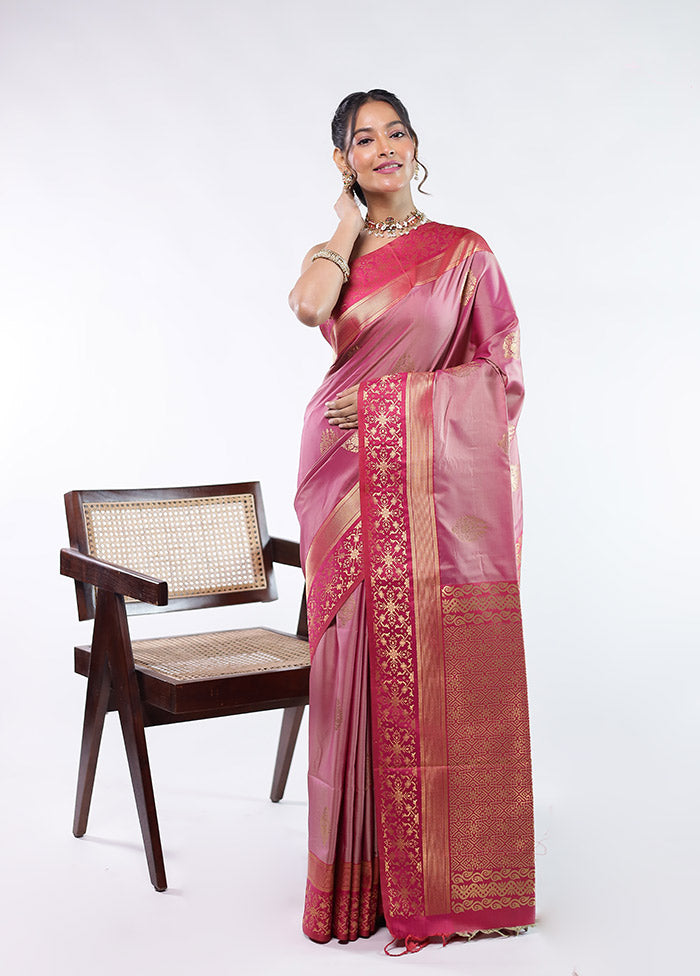 Pink Kanjivaram Silk Saree With Blouse Piece
