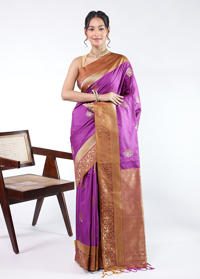 Purple Kanjivaram Silk Saree With Blouse Piece