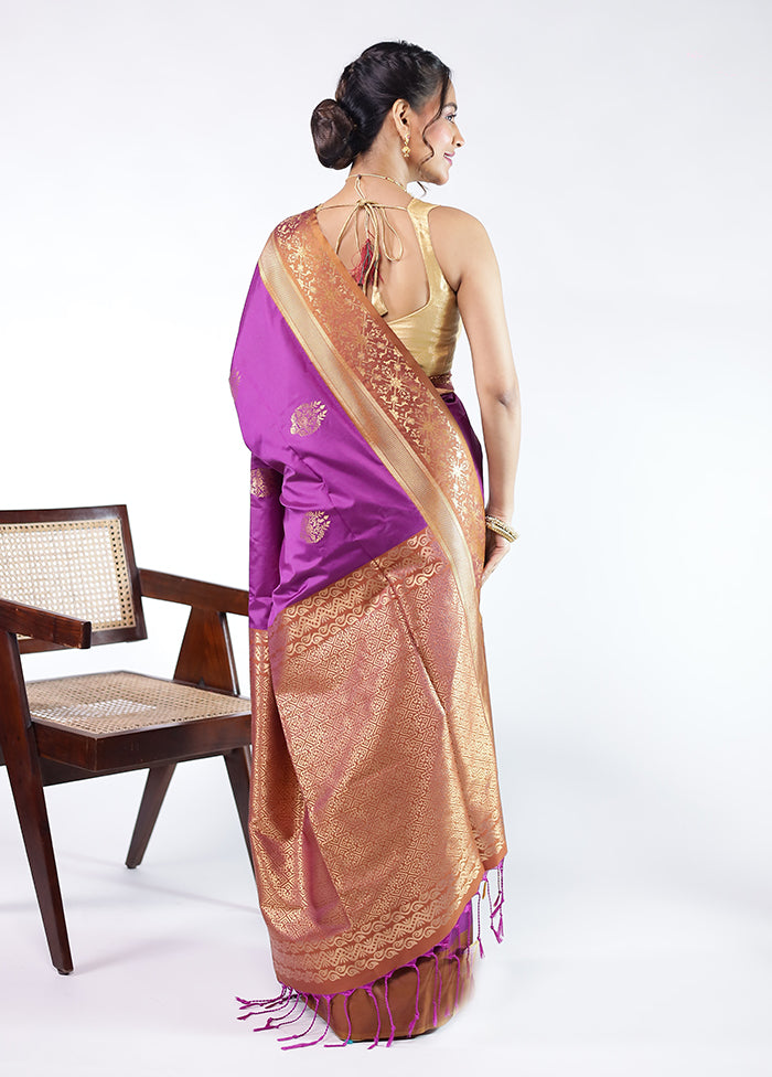 Purple Kanjivaram Silk Saree With Blouse Piece