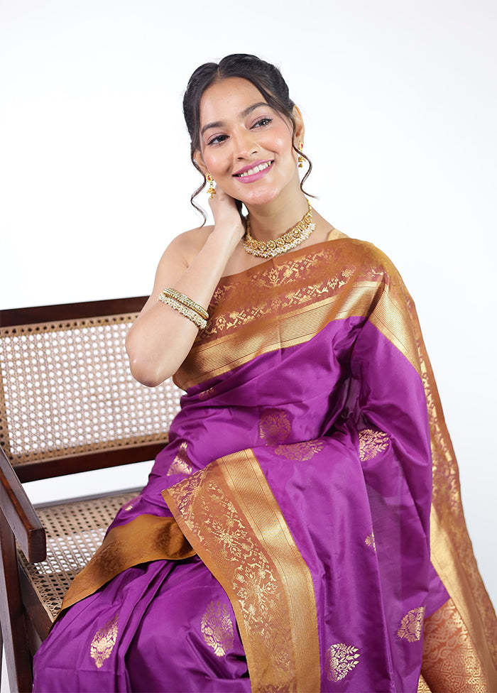 Purple Kanjivaram Silk Saree With Blouse Piece