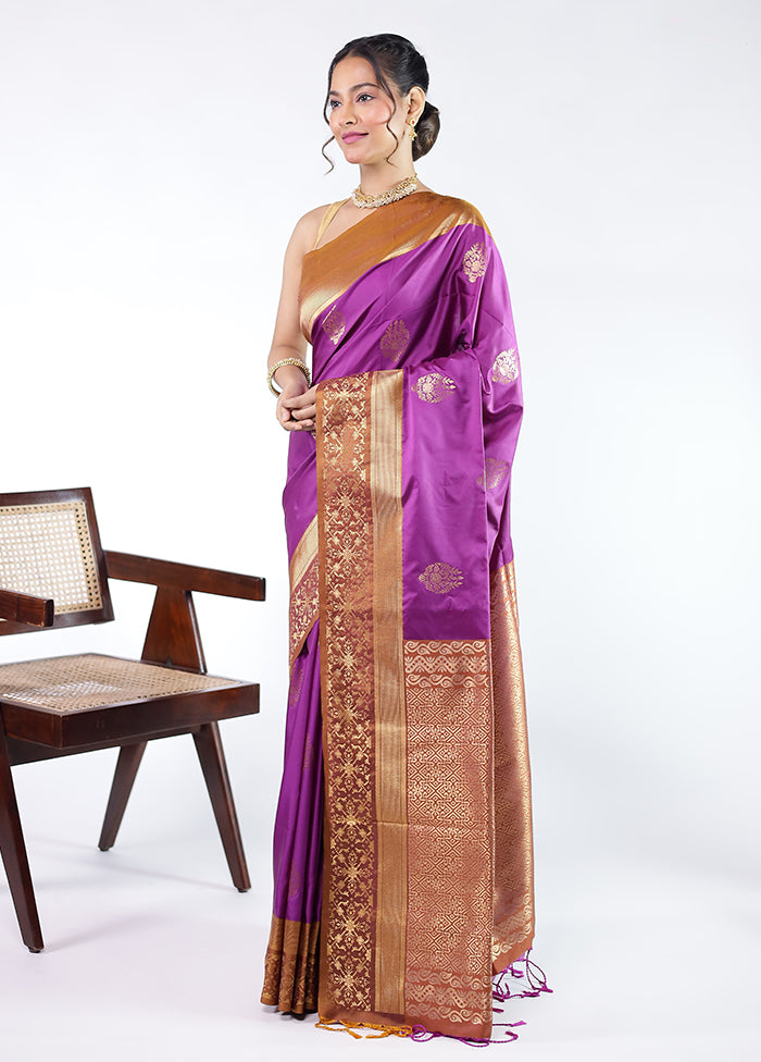 Purple Kanjivaram Silk Saree With Blouse Piece