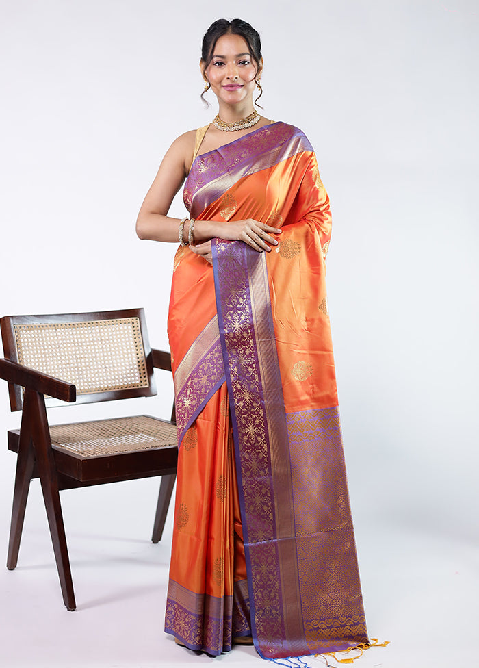 Orange Kanjivaram Silk Saree With Blouse Piece