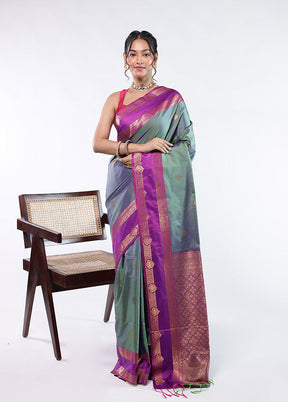 Purple Kanjivaram Silk Saree With Blouse Piece
