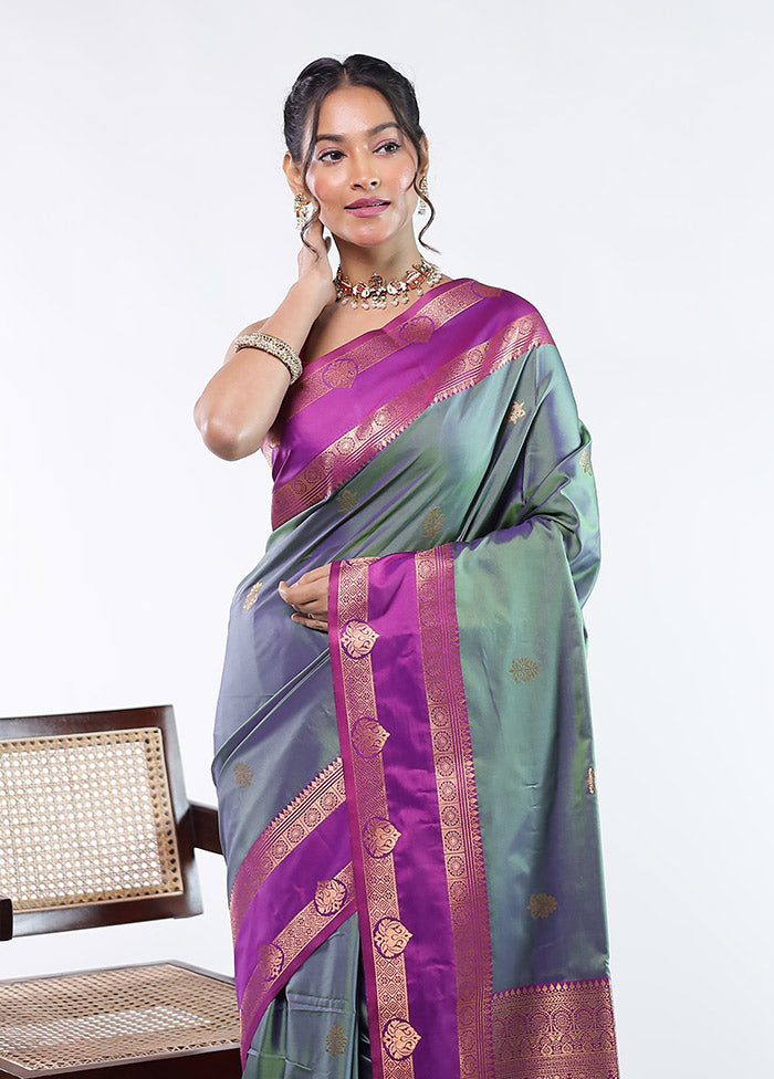 Purple Kanjivaram Silk Saree With Blouse Piece