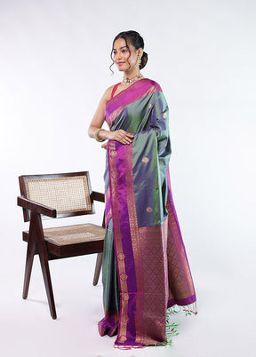 Purple Kanjivaram Silk Saree With Blouse Piece