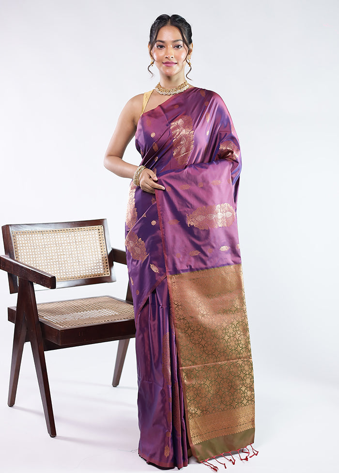 Purple Kanjivaram Silk Saree With Blouse Piece