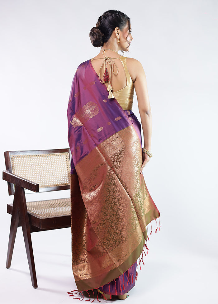 Purple Kanjivaram Silk Saree With Blouse Piece