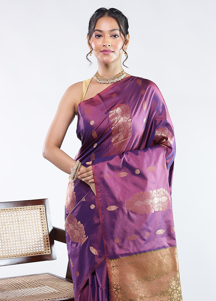 Purple Kanjivaram Silk Saree With Blouse Piece