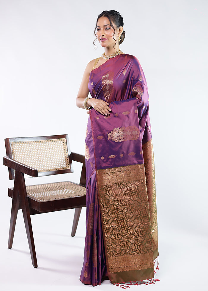 Purple Kanjivaram Silk Saree With Blouse Piece