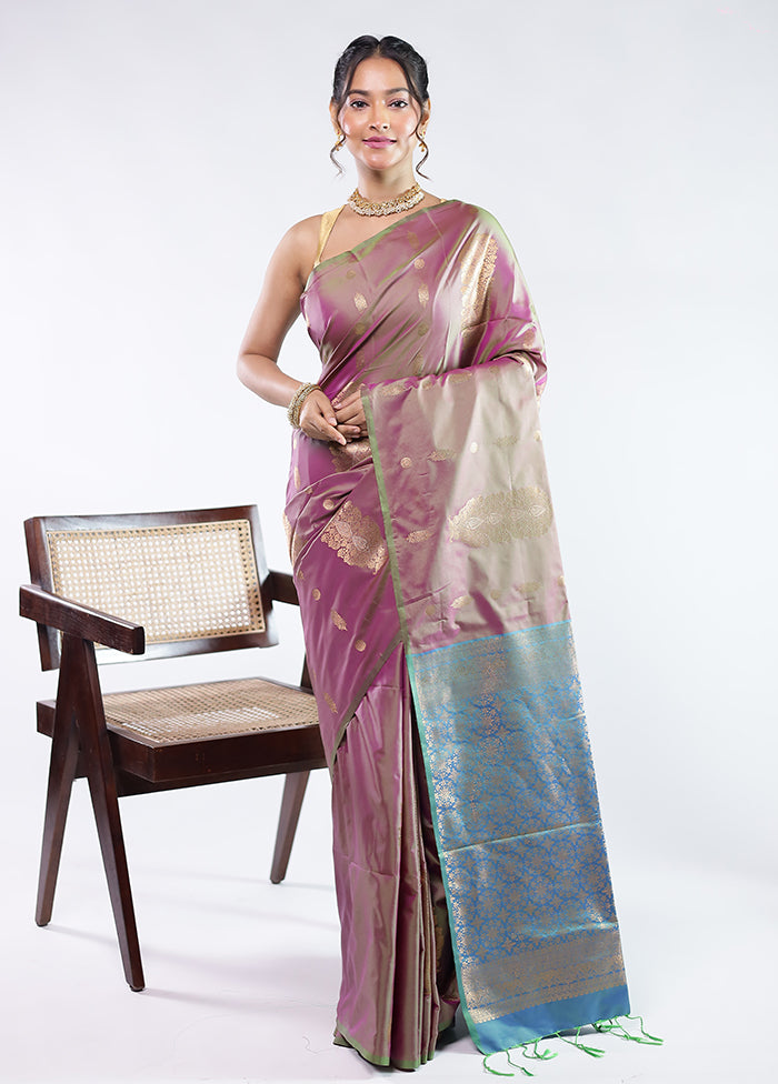 Purple Kanjivaram Silk Saree With Blouse Piece
