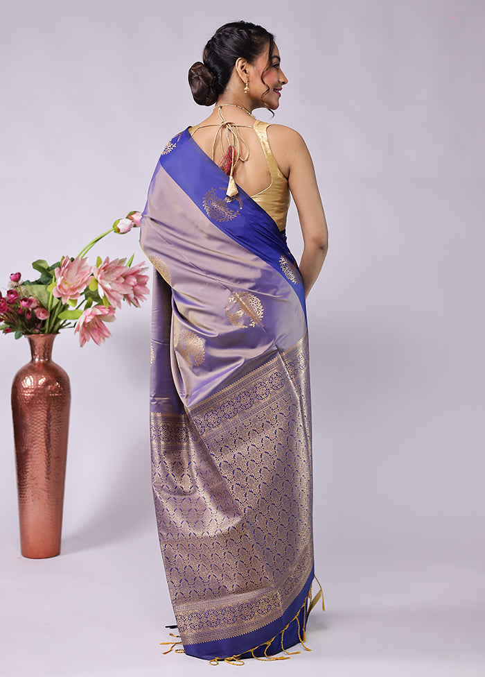 Blue Kanjivaram Silk Saree With Blouse Piece