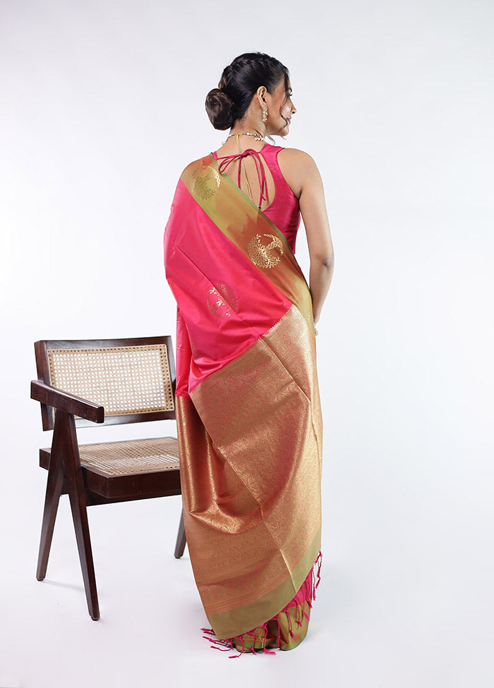Pink Kanjivaram Silk Saree With Blouse Piece