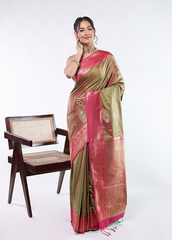 Green Kanjivaram Silk Saree With Blouse Piece