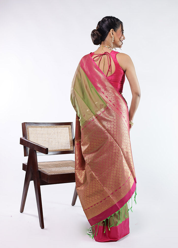 Green Kanjivaram Silk Saree With Blouse Piece