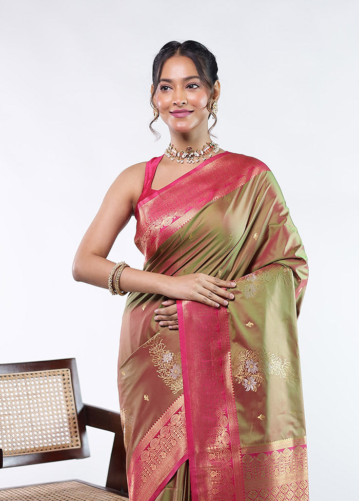 Green Kanjivaram Silk Saree With Blouse Piece
