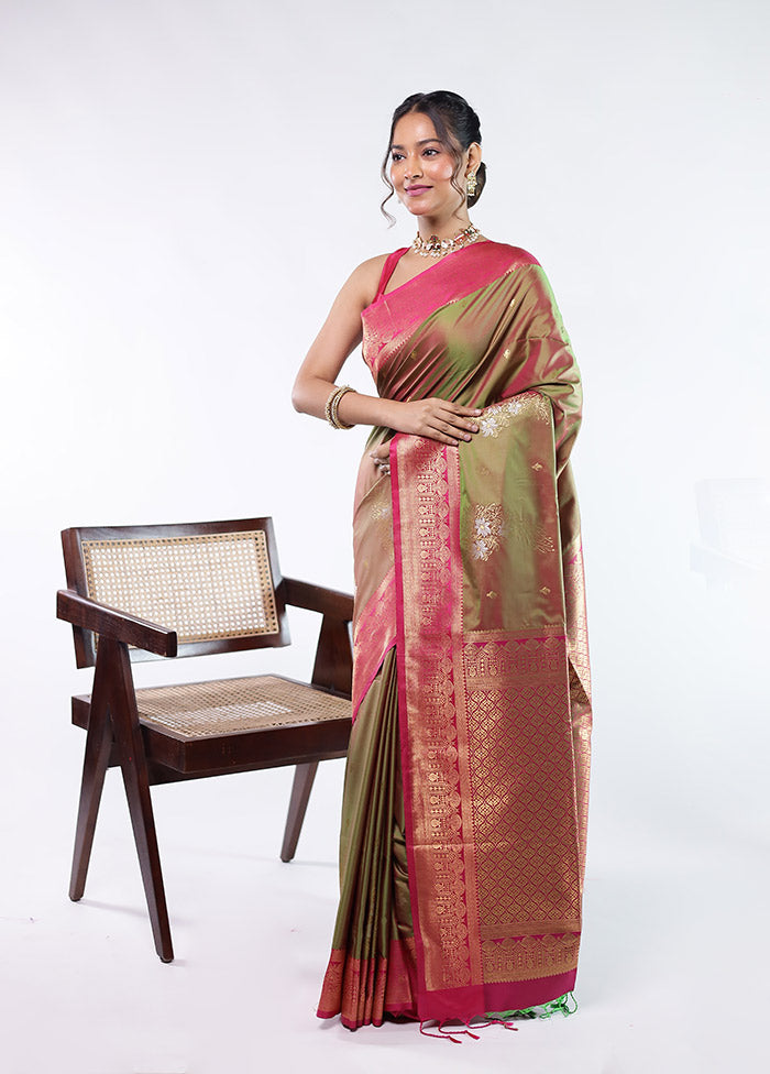 Green Kanjivaram Silk Saree With Blouse Piece