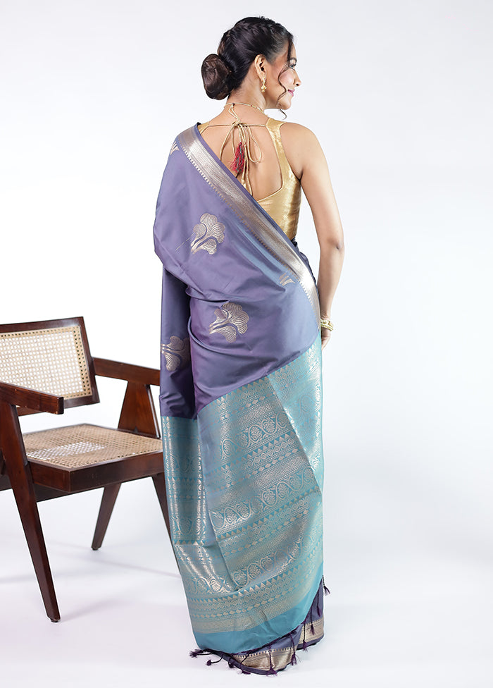 Purple Kanjivaram Silk Saree With Blouse Piece