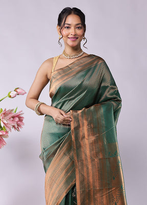 Grey Handloom Kanjivaram Pure Silk Saree With Blouse Piece