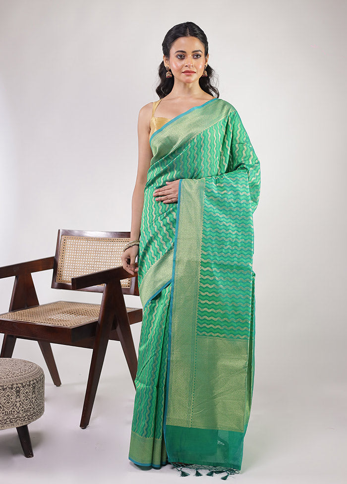 Green Kora Silk Saree With Blouse Piece