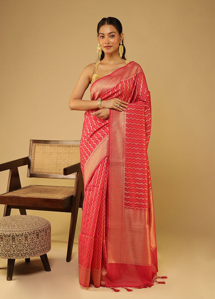 Pink Kora Silk Saree With Blouse Piece