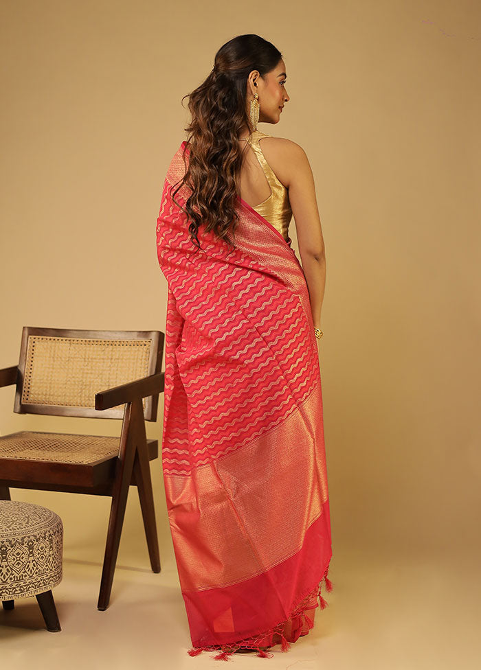 Pink Kora Silk Saree With Blouse Piece
