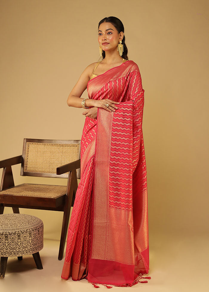 Pink Kora Silk Saree With Blouse Piece