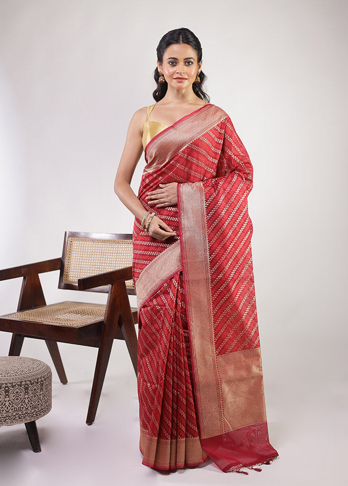 Red Kora Silk Saree With Blouse Piece