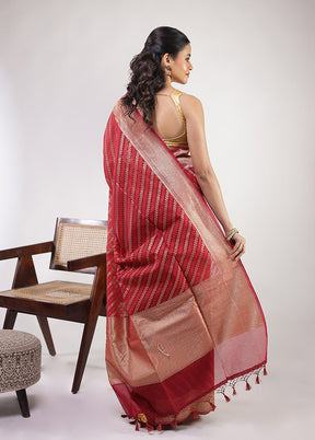 Maroon Kora Silk Saree With Blouse Piece