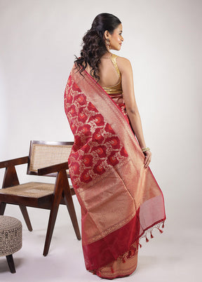 Red Kora Silk Saree With Blouse Piece