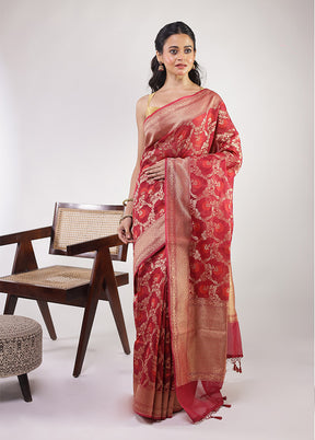 Maroon Kora Silk Saree With Blouse Piece