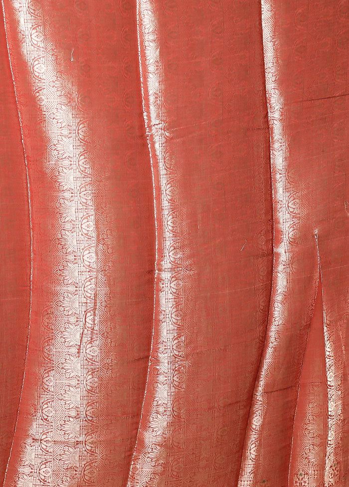 Red Dupion Silk Saree With Blouse Piece
