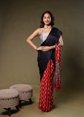 Black Modal Silk Saree With Blouse Piece