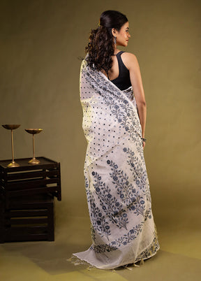 Cream Kora Silk Saree With Blouse Piece