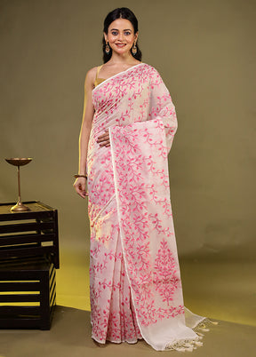 Cream Kora Silk Saree With Blouse Piece