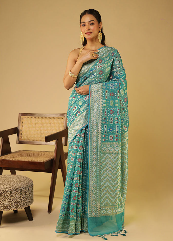Green Kora Silk Saree With Blouse Piece