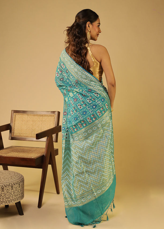 Green Kora Silk Saree With Blouse Piece