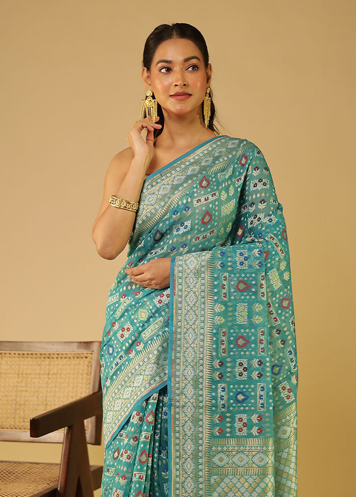 Green Kora Silk Saree With Blouse Piece
