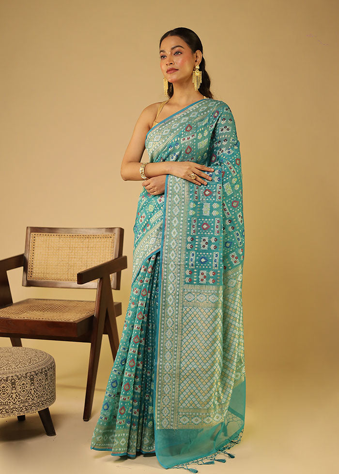 Green Kora Silk Saree With Blouse Piece