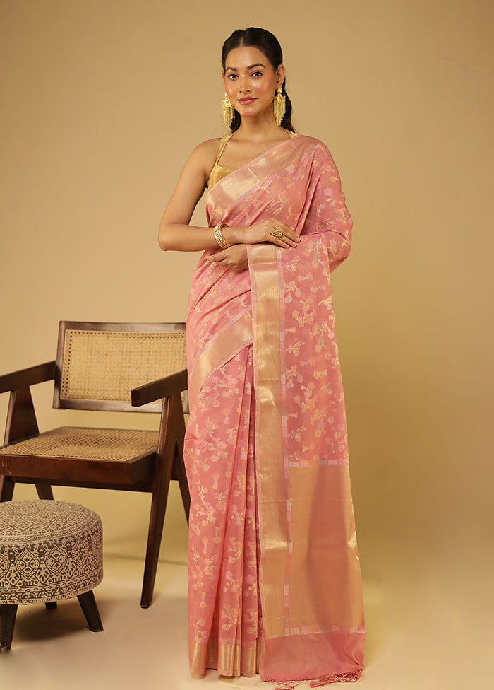 Pink Kora Silk Saree With Blouse Piece
