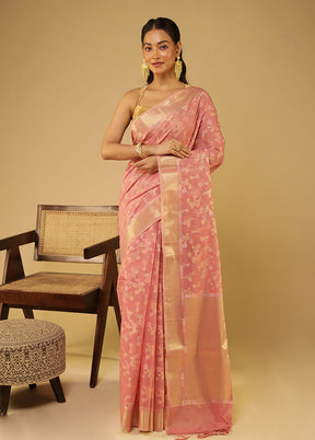 Pink Kora Silk Saree With Blouse Piece