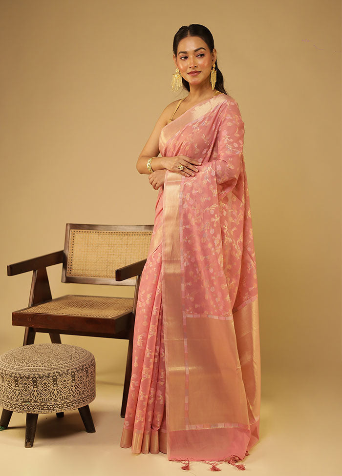 Pink Kora Silk Saree With Blouse Piece