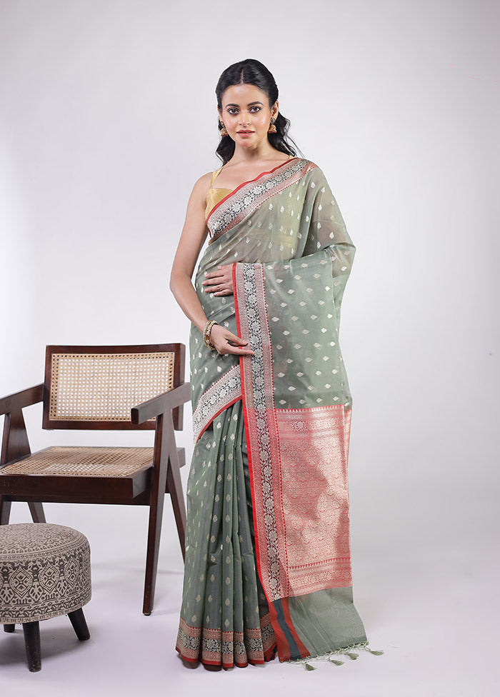 Green Kora Silk Saree With Blouse Piece